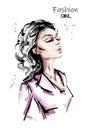 Hand drawn beautiful young woman profile. Stylish elegant girl. Fashion woman portrait. Royalty Free Stock Photo