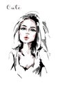 Hand drawn beautiful young woman. Stylish elegant girl. Fashion woman portrait.