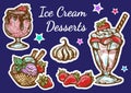 Hand-drawn beautifully Ice Cream dessert icon set. Retro style artwork, vintage food elements isolated. Perfect menu template.