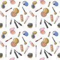 Hand drawn beauty tools doodle background. Vector seamless pattern Royalty Free Stock Photo