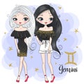 Hand drawn beaytiful cute little gemini zodiac girl. Royalty Free Stock Photo