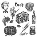 Hand drawn beer set Vintage vector color engraving illustration for web, poster, invitation, for beer menu. Vector