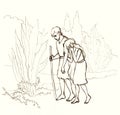 Adam and Eve are expelled from paradise. Pencil drawing Royalty Free Stock Photo