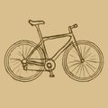 Hand drawn bicycle on the brown background. Vector image.