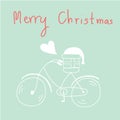 hand drawn bicycle ,gift and santa hat with heart Merry christmas Greeting card vector