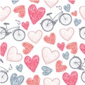 Hand drawn bicycle and hearts wedding, valentine,