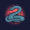 Hand drawn of big python with red grunge. Blue python with hand drawn style isolated on dark background Royalty Free Stock Photo