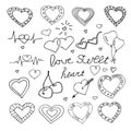 Hand drawn big set hearts for valentines day. doodle heart collection. Decor elements Royalty Free Stock Photo