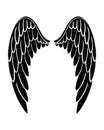 Hand drawn bird or angel grunge textured flapping wings. Hand drawn wings silhouette for t-shirt prints, tatoo design