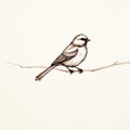 Minimalist Ink Wash Bird Illustration On Branch