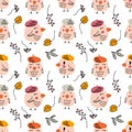 Hand drawn birds in berets seamless pattern in delicate pastel colors. Perfect for T-shirt, textile and print. Doodle illustration