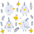 Hand drawn birds in funny hats winter collection. Perfect for poster, textile and prints. Cartoon style vector illustration