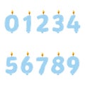 Hand drawn birthday candles numbers with burning flame. Vector illustration of design element for birthday cakes in flat Royalty Free Stock Photo