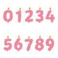 Hand drawn birthday candles numbers with burning flame. Vector illustration of design element for birthday cakes in flat Royalty Free Stock Photo