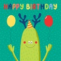 Birthday card with cute funny monster