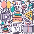 hand drawn birthday party doodle set