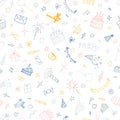 Hand drawn Birthday seamless pattern. Cute doodle party background. Happy Birthday print