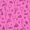 Hand drawn Birthday seamless pattern. Happy Birthday print. Cute doodle party background Royalty Free Stock Photo