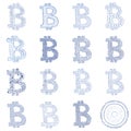 Hand-drawn Bitcoin logo collage