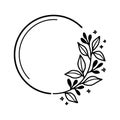 Hand drawn black botanical leaf branch wreath illustration. Line art of nature floral leaves element for icon, clip art or logo Royalty Free Stock Photo