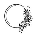 Hand drawn black botanical leaf branch wreath illustration. Line art of nature floral leaves element for icon, clip art or logo Royalty Free Stock Photo