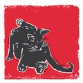 Black cat handmade printmaking.