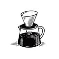 Hand drawn black color drip coffee maker. Doodle sketch style. Vector art. Royalty Free Stock Photo