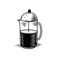 Hand drawn black color french press. Coffee maker. Doodle sketch style. Royalty Free Stock Photo