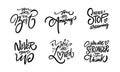 Hand drawn black color motivational lettering phrase set. Royalty Free Stock Photo