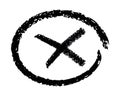 Hand drawn black cross mark inside a circle on a white background representing rejection cancellation or error in a simple and Royalty Free Stock Photo