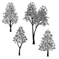 Hand drawn black gray trees