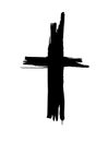 Hand drawn black grunge cross icon, simple Christian cross sign, hand-painted cross symbol created with real ink brush