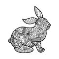 Hand drawn black hare rabbit colouring page vector illustration. Abstract easter bunny graphic pattern design for print animal Royalty Free Stock Photo