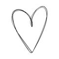 Hand drawn black heart sketch isolated on a white background, in a loopy doodle style