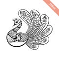 Hand drawn black line peacock mehendi style.Decoration in ethnic Indian style.