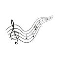 Hand drawn black music staff and various notes wave design isolated on white background Royalty Free Stock Photo