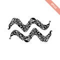 Hand drawn black ornate horoscope symbol - Aquarius. Zodiac icon Royalty Free Stock Photo