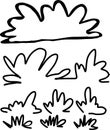 Hand-drawn black outlines depict various abstract grass clumps.