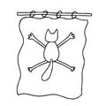 Hand drawn black vector illustration a fun cute adult young cat is hanging on the curtain on a white background Royalty Free Stock Photo