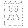 Hand drawn black vector illustration a fun cute adult young cat is hanging on the curtain on a white background Royalty Free Stock Photo