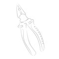 Hand-drawn black vector illustration in line arts style. Metallic tool pliers isolated on a white background Royalty Free Stock Photo