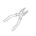 Hand-drawn black vector illustration of metallic locksmith tool pliers isolated on a white background