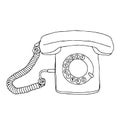 Hand drawn black vector illustration of old retro phone isolated on a white background Royalty Free Stock Photo
