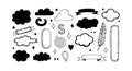 Hand drawn black and white comic style cloud shapes speech bubbles feather decorative elements various shapes and sizes simple Royalty Free Stock Photo
