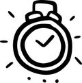 Hand-Drawn Black and White Doodle Alarm Clock with Shining Effect Illustration Royalty Free Stock Photo