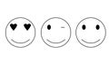 Hand drawn black and white emoticons. Way to express emotions in a chat. Doodle style. Vector