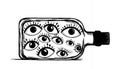 Surreal Bottled Eyes - Black and White Vision Illustration Royalty Free Stock Photo