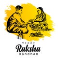 Hand drawn black and white illustration of Indian brother and sister festival. happy raksha Raksha Bandhan or Rakhi