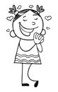 Hand drawn black and white illustration of a shy girl Royalty Free Stock Photo
