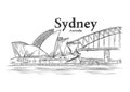 Hand drawn black and white illustration of Sydney city Royalty Free Stock Photo